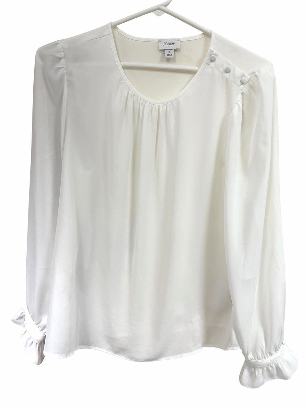 J. Crew Cream Long-Sleeve Button-Shoulder Blouse